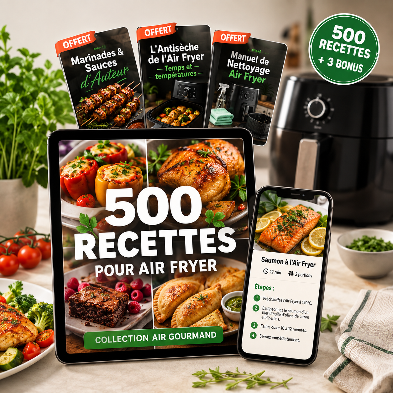 500 Recettes pour Air Fryer + 3 Guides Offerts — eBook Air Gourmand