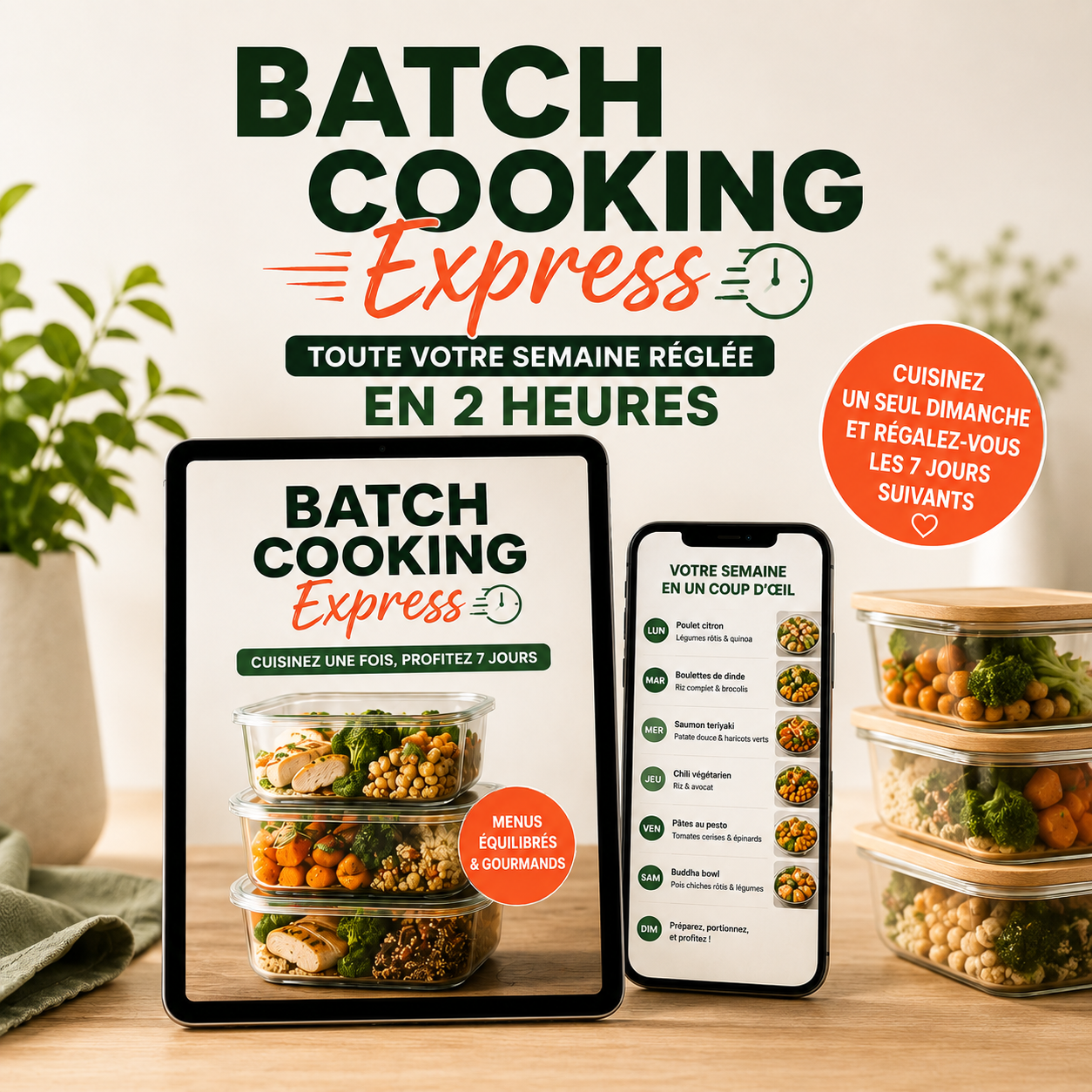 Batch Cooking Express — Toute Votre Semaine Réglée en 2 Heures