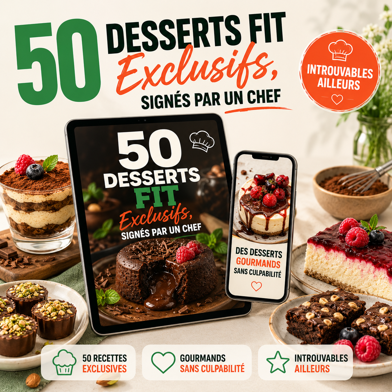 50 Desserts FIT Exclusifs, Signés par un Chef